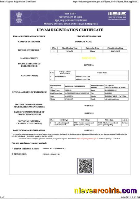India Udyam registration certificate, version 7